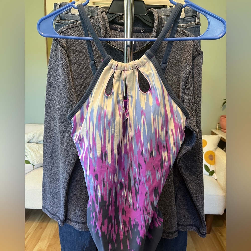 Free Country Women's Multicolor Pink Purple Blue Halter swim tank
